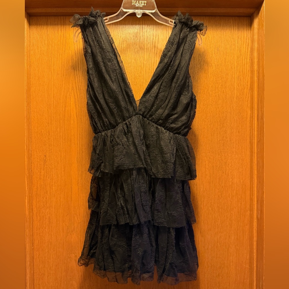 Fate Black Tiered Lace Mini Dress